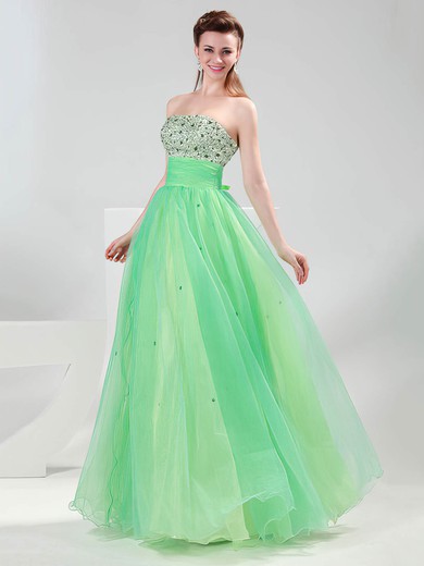 Tulle Princess Strapless Floor-length with Beading Prom Dresses #JCD020104452
