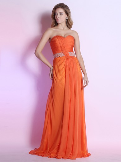 Sweetheart Orange Chiffon Beading Sweep Train Modest Prom Dress #JCD02014306