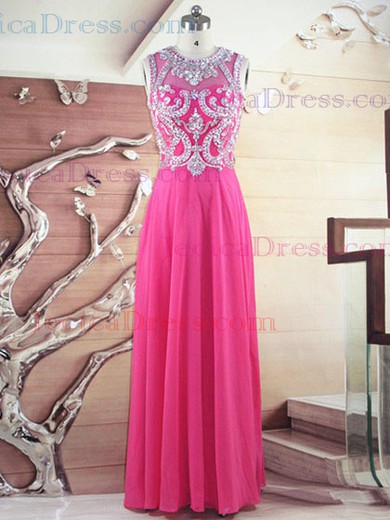 Chiffon Tulle A-line Scoop Neck Floor-length with Crystal Detailing Prom Dresses #JCD020104456