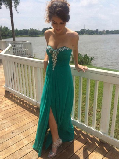 Chiffon A-line Sweetheart Floor-length with Split Front Prom Dresses #JCD020104463