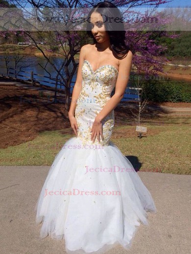 Tulle Trumpet/Mermaid Sweetheart Floor-length with Beading Prom Dresses #JCD020104479