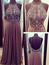 Chiffon A-line Scoop Neck Floor-length with Beading Prom Dresses #JCD020104493