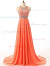 Chiffon Tulle A-line Scoop Neck Sweep Train with Beading Prom Dresses #JCD020104506