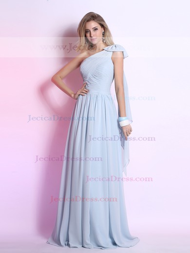 Junior One Shoulder Chiffon with Bow Light Sky Blue Prom Dresses #JCD02023122
