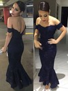Silk-like Satin Trumpet/Mermaid Off-the-shoulder Asymmetrical with Appliques Lace Prom Dresses #JCD020104509