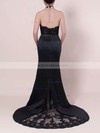 Tulle Silk-like Satin Trumpet/Mermaid Halter Sweep Train with Appliques Lace Prom Dresses #JCD020104514