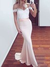 Lace Chiffon Trumpet/Mermaid Off-the-shoulder Sweep Train with Sashes / Ribbons Prom Dresses #JCD020104519