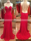Chiffon Tulle Trumpet/Mermaid High Neck Sweep Train with Split Front Prom Dresses #JCD020104526
