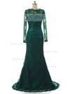Lace Trumpet/Mermaid Scoop Neck Sweep Train with Appliques Lace Prom Dresses #JCD020104531
