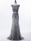 Lace Tulle Trumpet/Mermaid Scoop Neck Floor-length with Appliques Lace Prom Dresses #JCD020104532