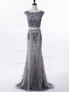 Lace Tulle Trumpet/Mermaid Scoop Neck Floor-length with Appliques Lace Prom Dresses #JCD020104532