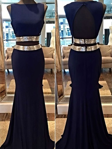 Chiffon Trumpet/Mermaid Scoop Neck Sweep Train with Sequins Prom Dresses #JCD020104540
