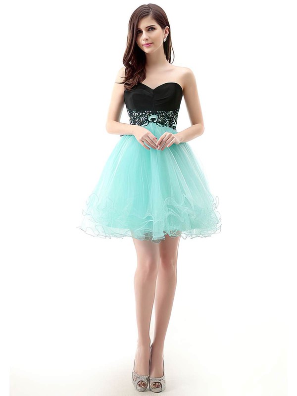 Tulle A-line Sweetheart Short/Mini with Appliques Lace Prom Dresses #JCD020104128