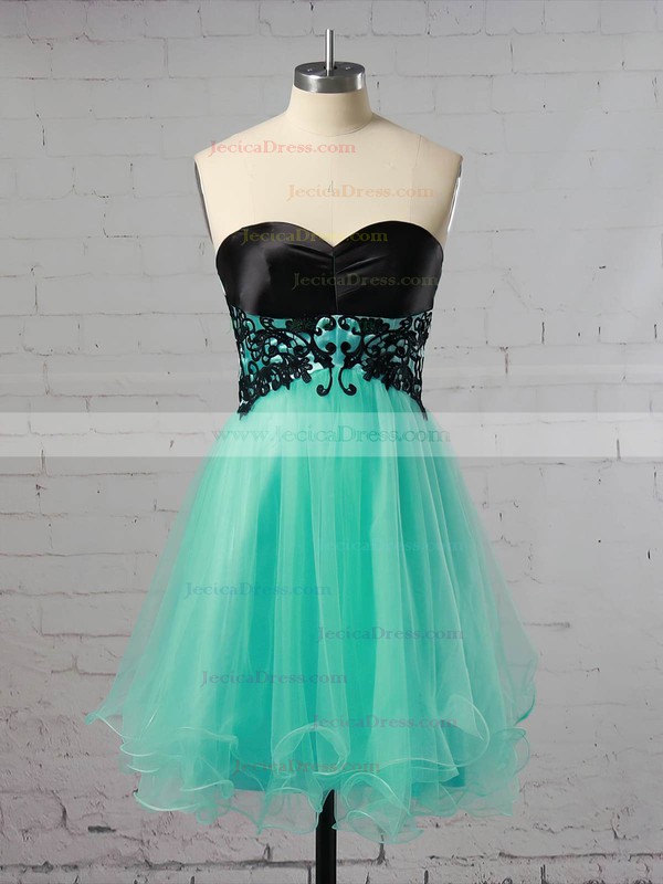Tulle A-line Sweetheart Short/Mini with Appliques Lace Prom Dresses #JCD020104128
