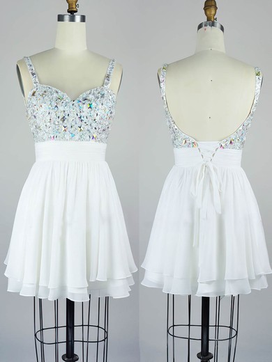 Chiffon A-line V-neck Short/Mini with Crystal Detailing Prom Dresses #JCD020104129