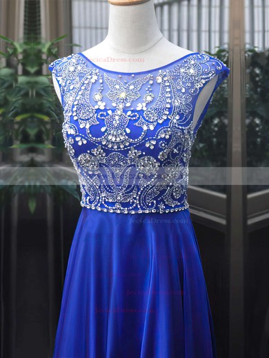 Chiffon Tulle A-line Scoop Neck Floor-length with Crystal Detailing Prom Dresses #JCD020104130