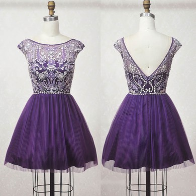 Tulle A-line Scoop Neck Short/Mini with Crystal Detailing Prom Dresses #JCD020104131