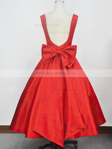 Satin Ball Gown Square Neckline Tea-length with Bow Prom Dresses #JCD020104134
