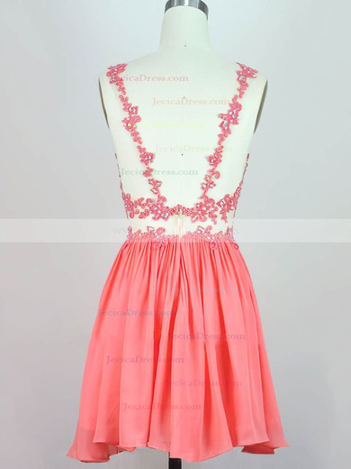 Chiffon Tulle A-line V-neck Short/Mini with Beading Prom Dresses #JCD020104135