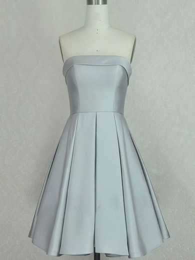 Satin A-line Strapless Short/Mini with Ruffles Prom Dresses #JCD020104138