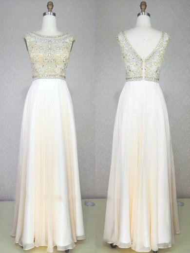 Chiffon Tulle A-line Scoop Neck Floor-length with Beading Prom Dresses #JCD020104274