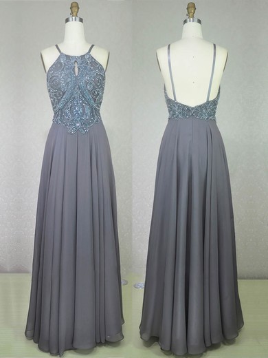 Chiffon A-line Scoop Neck Floor-length with Beading Prom Dresses #JCD020104279