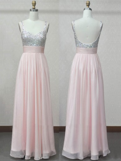 Chiffon A-line V-neck Floor-length with Crystal Detailing Prom Dresses #JCD020104282