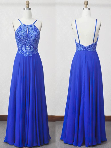 Chiffon A-line Scoop Neck Floor-length with Beading Prom Dresses #JCD020104283