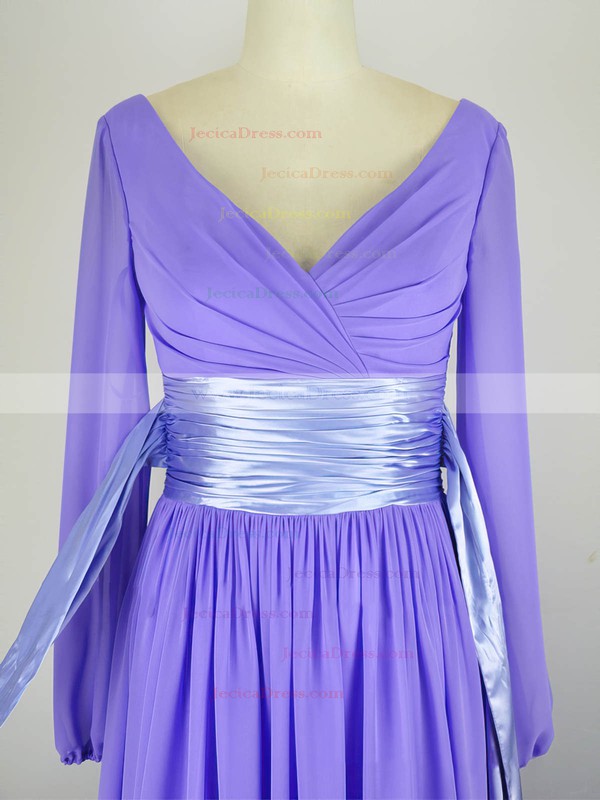 Chiffon A-line V-neck Floor-length with Sashes / Ribbons Prom Dresses #JCD020104289
