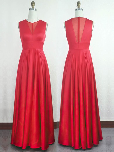 Silk-like Satin A-line Scoop Neck Floor-length with Ruffles Prom Dresses #JCD020104297