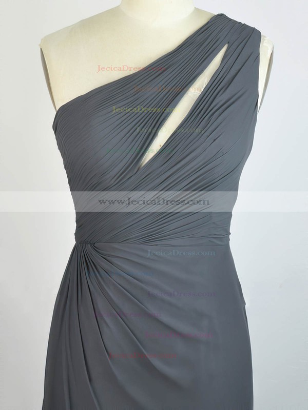 Chiffon Sheath/Column One Shoulder Floor-length with Pleats Prom Dresses #JCD020104300