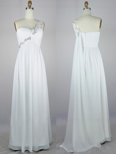 Chiffon A-line One Shoulder Floor-length with Beading Prom Dresses #JCD020104315