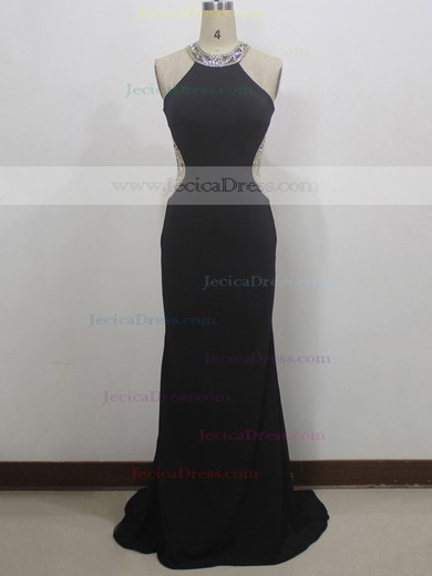 Tulle Silk-like Satin Trumpet/Mermaid Scoop Neck Sweep Train with Beading Prom Dresses #JCD020104328