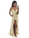 Hot V-neck A-line Silk-like Satin Floor-length with Split Front Prom Dress #JCD020104588