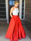Fashion Two Piece Square Neck Satin with Appliques Lace Open Back Prom Dress #JCD020104587