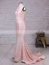 Pink Trumpet/Mermaid Halter Silk-like Satin Sweep Train Prom Dress #JCD020104609