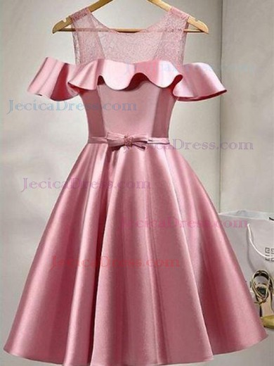 Lace Satin Ball Gown Scoop Neck Knee-length Sashes / Ribbons Prom Dresses #JCD020106279
