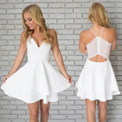 Chiffon A-line V-neck Short/Mini Lace Prom Dresses #JCD020106280