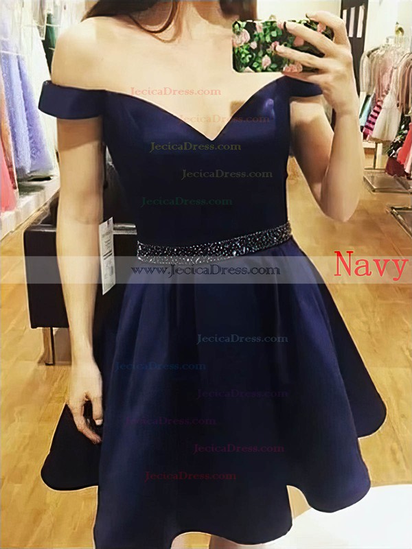 Satin Ball Gown Off-the-shoulder Short/Mini Beading Prom Dresses #JCD020106281