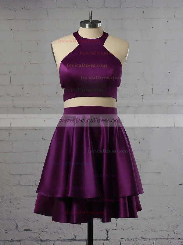 Satin Velvet A-line Scoop Neck Short/Mini Tiered Prom Dresses #JCD020106287