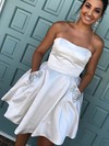Satin A-line Strapless Short/Mini Beading Prom Dresses #JCD020106292