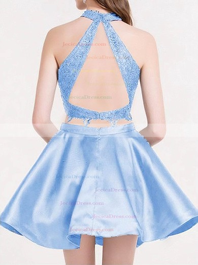 Lace Satin Princess High Neck Short/Mini Tiered Prom Dresses #JCD020106295