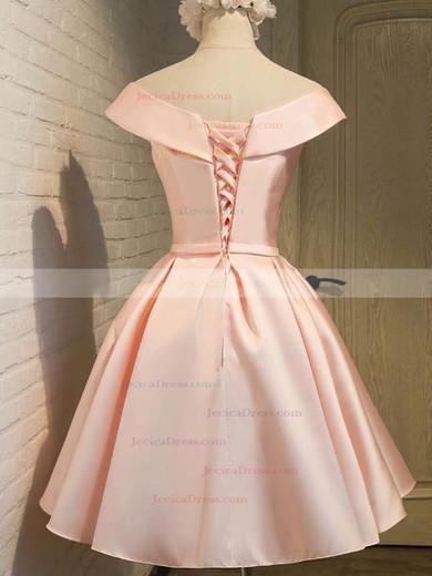 Satin Princess V-neck Knee-length Bow Prom Dresses #JCD020106311