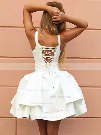 Satin Ball Gown V-neck Short/Mini Tiered Prom Dresses #JCD020106318