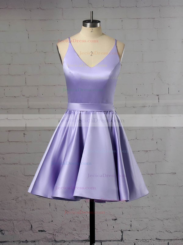 Satin A-line V-neck Short/Mini Prom Dresses #JCD020106321