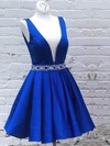 Satin A-line V-neck Short/Mini Beading Prom Dresses #JCD020106323