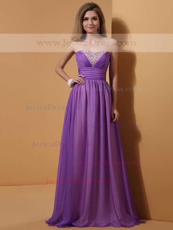 Sweetheart Chiffon with Crystal Detailing Popular Grape Prom Dresses #JCD02014340