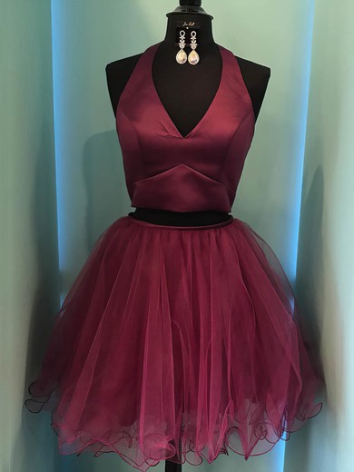 Satin Tulle Ball Gown Halter Short/Mini Prom Dresses #JCD020106326