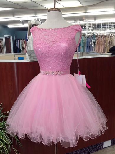 Lace Tulle Ball Gown Scoop Neck Short/Mini Beading Prom Dresses #JCD020106328