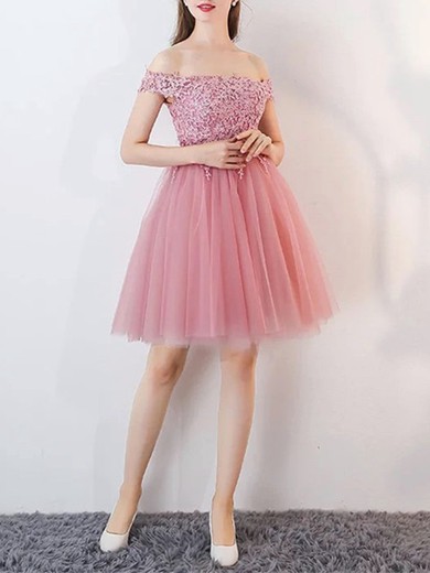 Tulle A-line Off-the-shoulder Short/Mini Appliques Lace Prom Dresses #JCD020106336